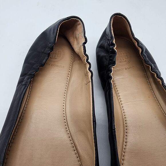 Tory Burch Divine Driver Bow Ballet Flats Black Leather Slip-on Shoes 7.5M - Picture 6 of 7